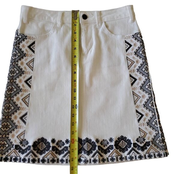 Pilcro and the Letterpress by Anthropolgie  Boho  Embroidery Cream Denim Skirt - Picture 14 of 16